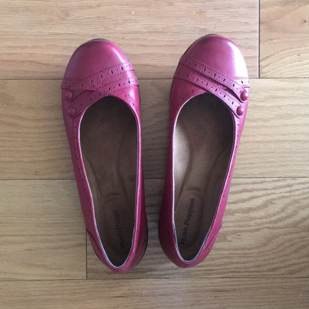 hush puppies red wedge flats